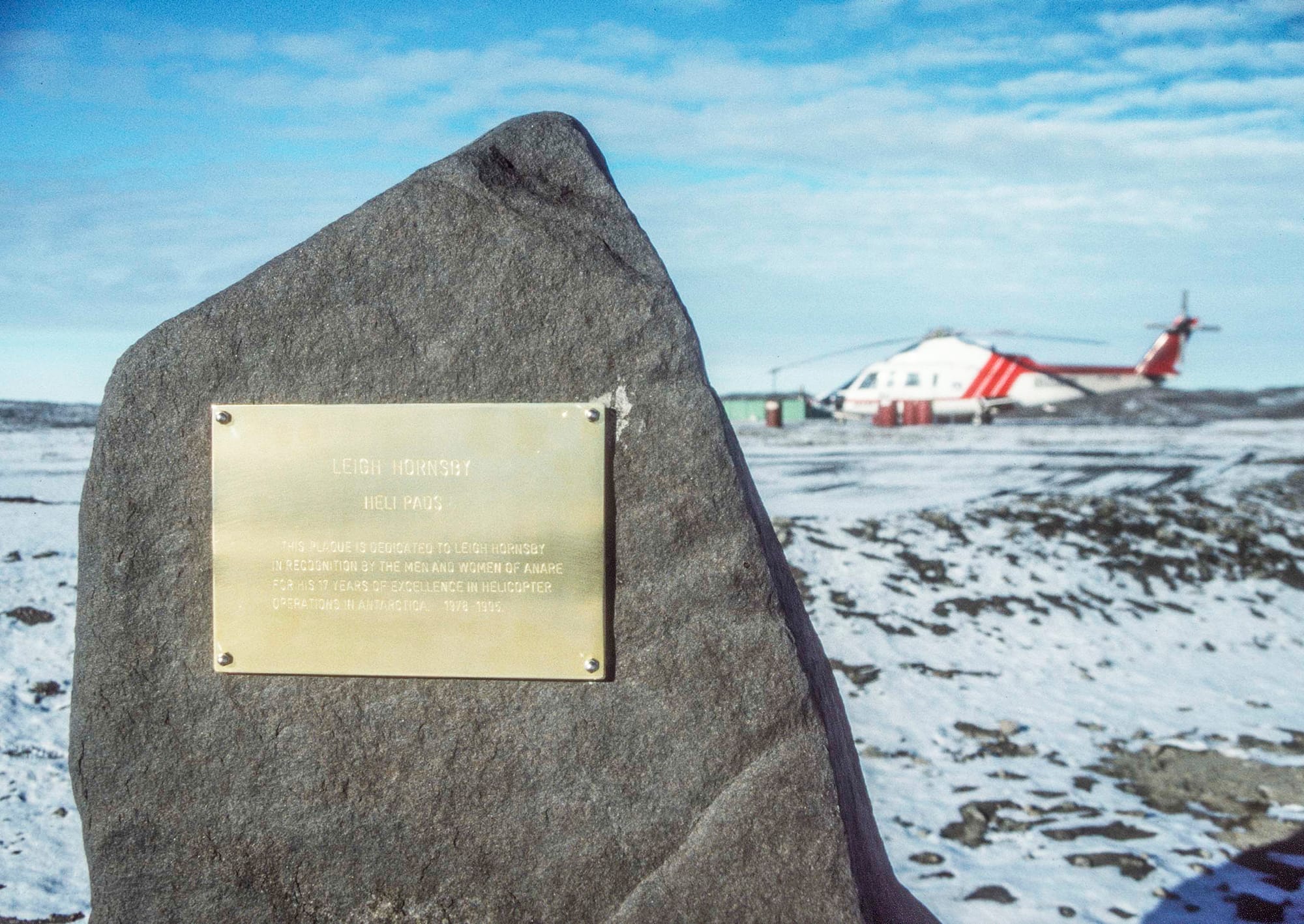 A helipad in Antarctica named in Captain Leigh Hornsby’s honour. – (Photos courtesy of Leigh Hornsby).