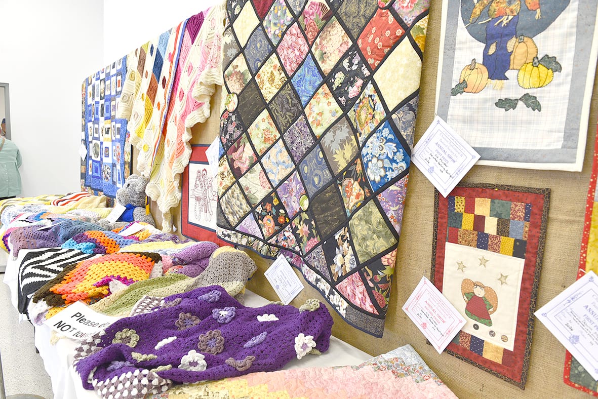 A view of some of the exquisite handwork in the needlecraft pavilion.