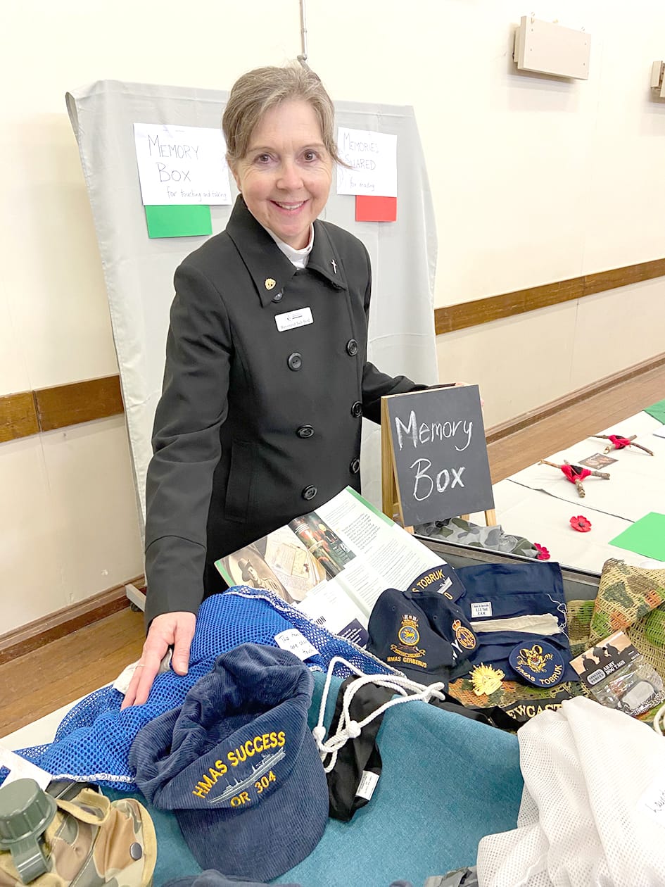 Judi Bird showcases the new initiative of the Memory Box containing objects related to the involvement of those who served and prompting conversations about the times of conflict in Australia’s history.