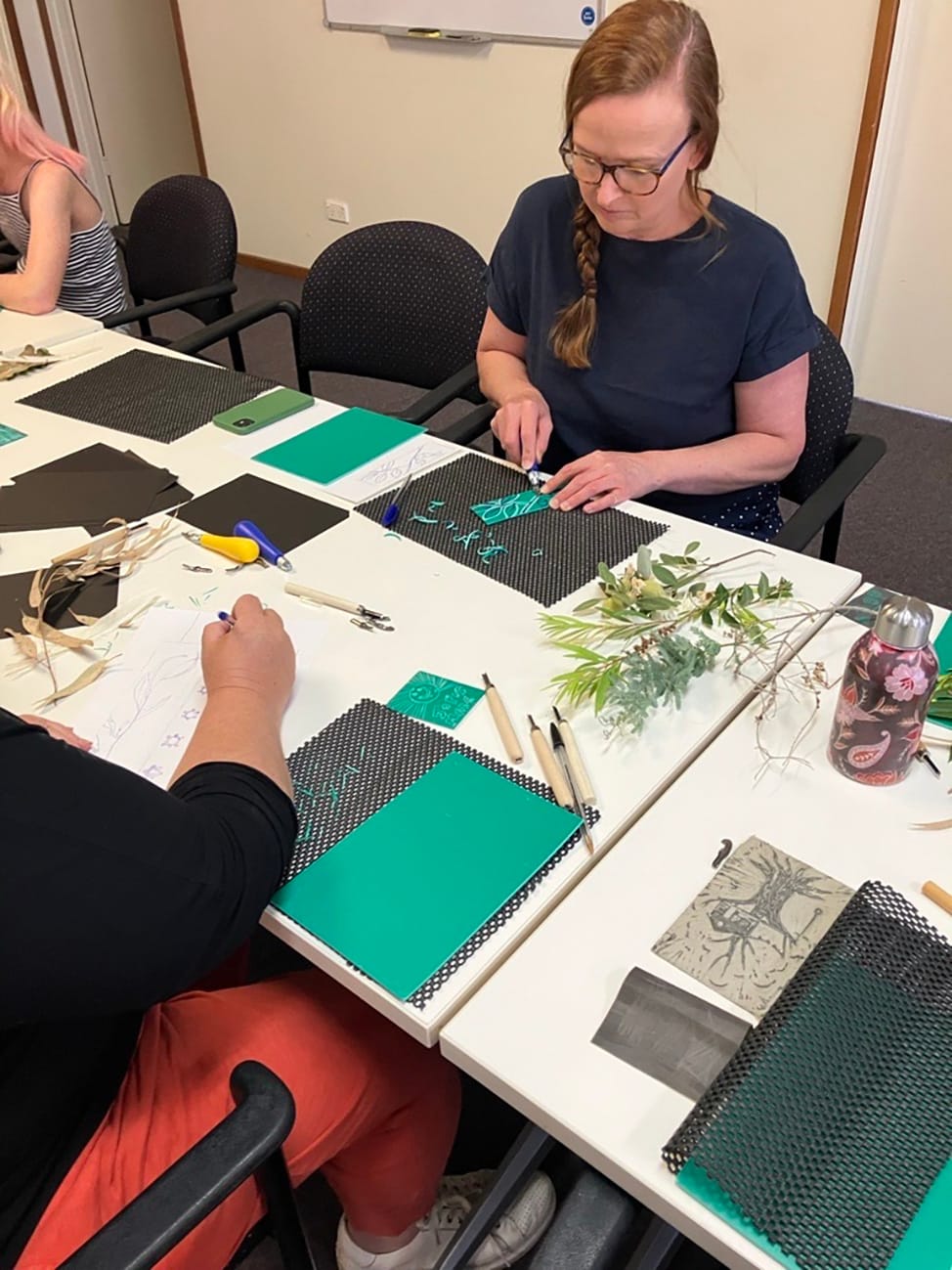 Charlton: Paula Wright of Charlton working on her lino print design.