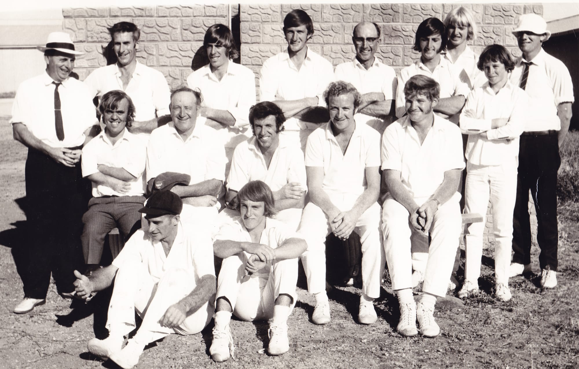Rich Avon Cricket Club premiership team, 1971-’72: Back row, left to right, Allan Dunstan (umpire), Clive Hancock, David Morgan (captain), George Geddes, John Adams, Chris Jones, Rick Burchell, Barry Flett, Graeme Davidson (umpire). Middle row: Peter Morgan, Allan Boak, Bob Grewar, Robert Boak, Derek Bibby. Front: Bob Geddes, Wayne Jones.