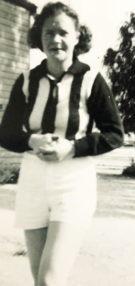 Dot Atwell, playing captain and coach of Birchip ladies’ 1950 premiership football team.