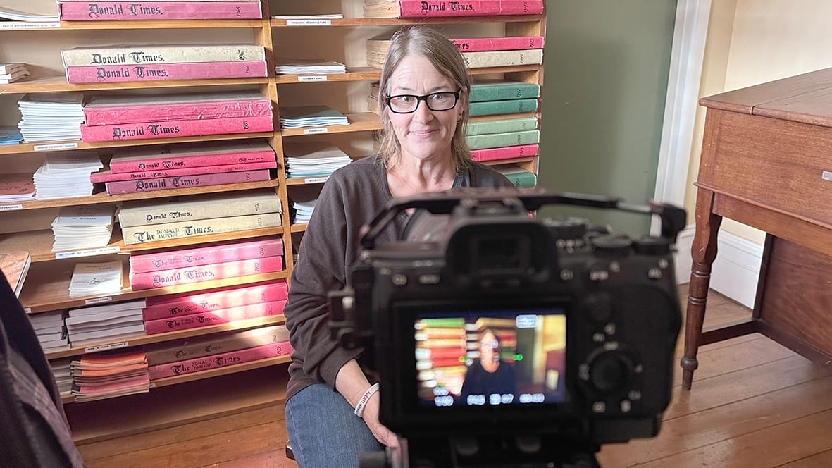 Quill McQuilty on camera at the Donald Archives.