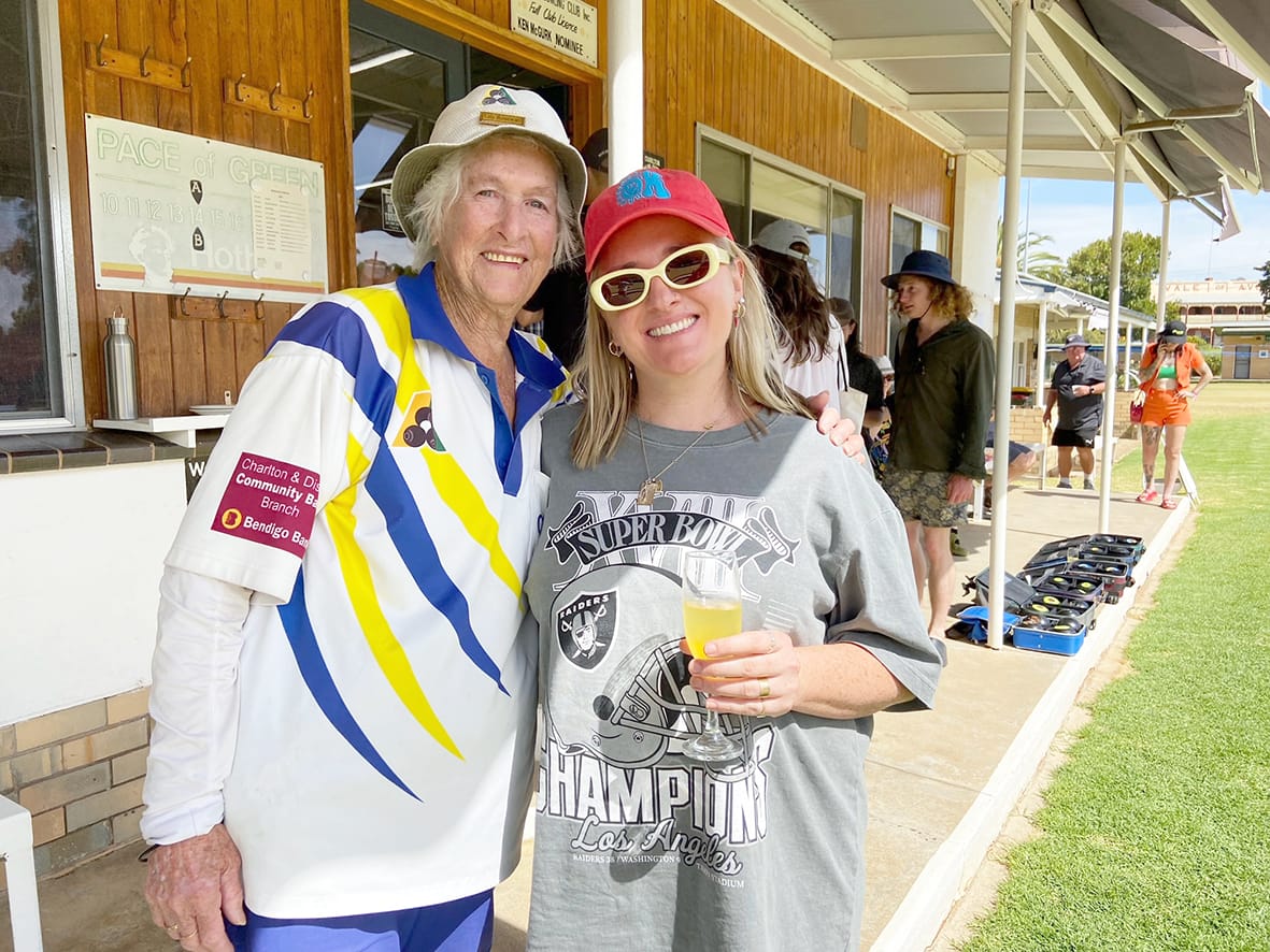 Charlton Bowls Club member Eily Rosewall (left) met up with Kara Verkuylen – a friendship which was formed during the previous year’s OK Motels event.