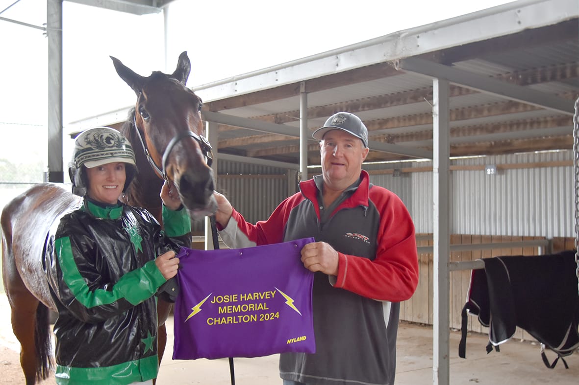Ellen and John Tormey, with Dona Amalia, after a very impressive win in the Josie Harvey Memorial Trot.