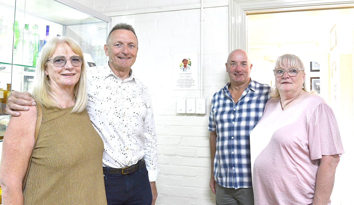 All four of Grace Cadzow’s children were on hand for the dedication of their mother’s vast contribution towards the growth of the Golden Grains Museum. It was also the first time in many years that the family had all been together. Pictured (left to right) with the dedication plaque in the background are: Jude Weir, Mark and Peter Cadzow and Coral Welsh.