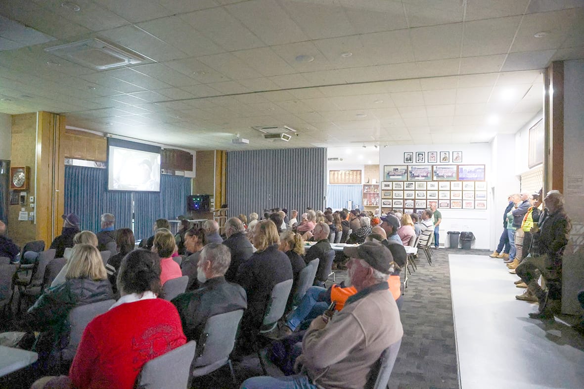 The large crowd gathered to watch the documentary.