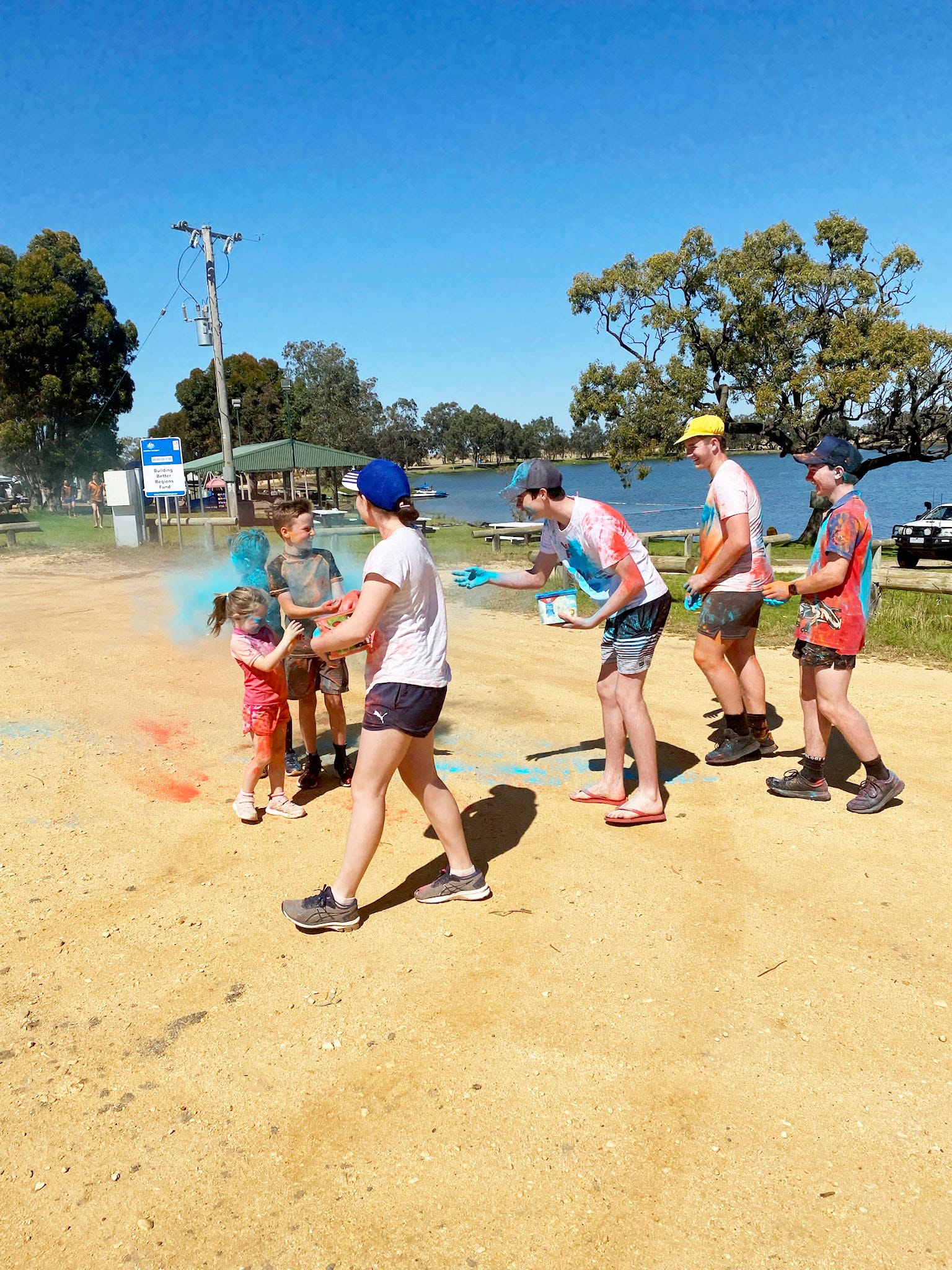 Helpers Ella Hogan, Harry Cook, Riley Hogan and Josh Woods colour their Watchem visitors.