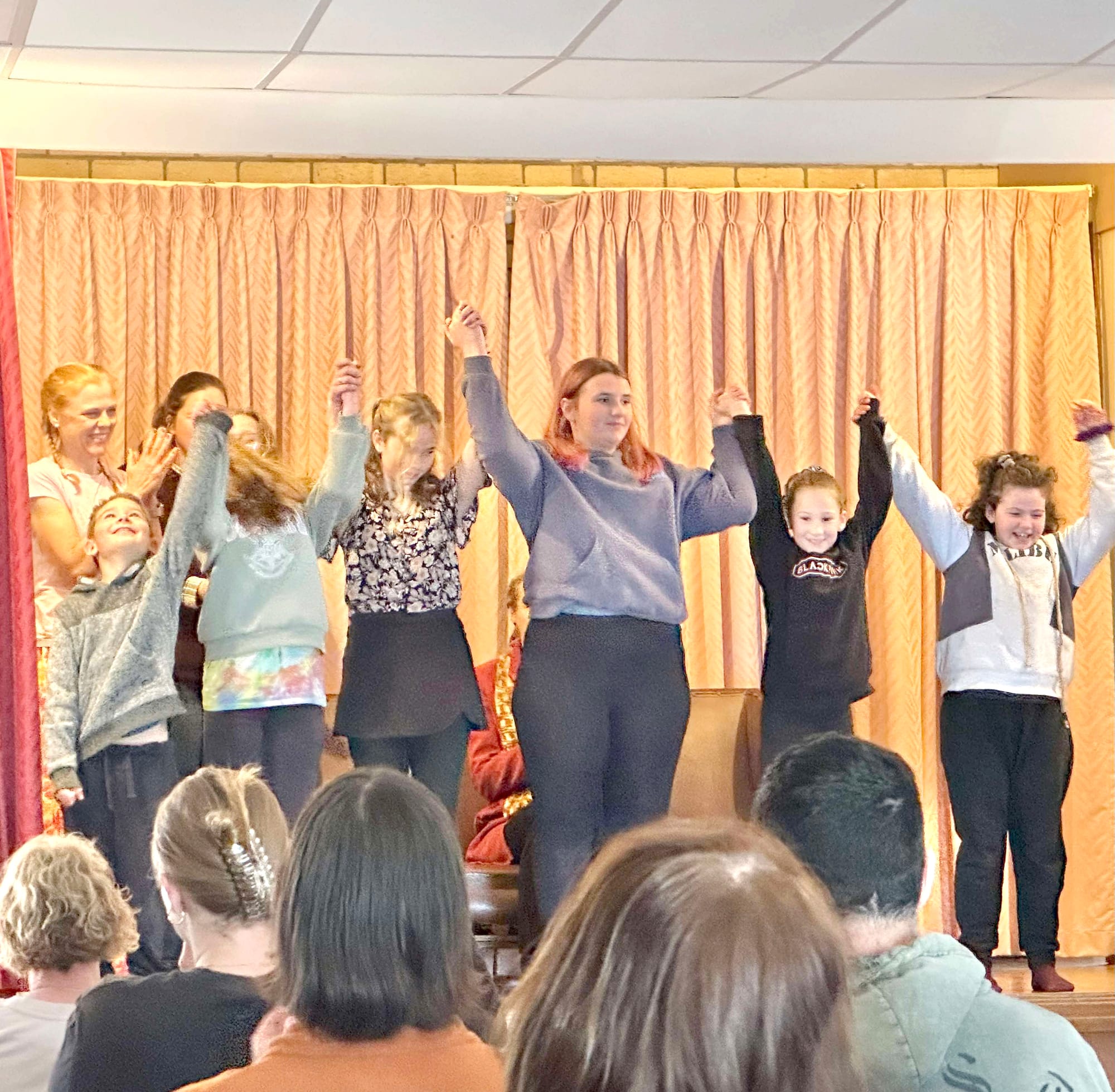 The Children of the Corack Hall take a bow: left to right, Jack Pearse, Erin Clark, Isabelle Sandy, Arleea Sarre, Kendra Clark, Makayla Sandy.