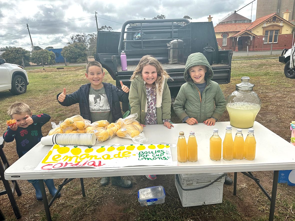 Some entrepreneurial youngsters manning their home-made lemonade stall, others sold home-made cakes and slices to supplement their pocket money income. Left to right, Charlie Pearse, Jack Pearse, Sylvia Foott and Russell Tungay.