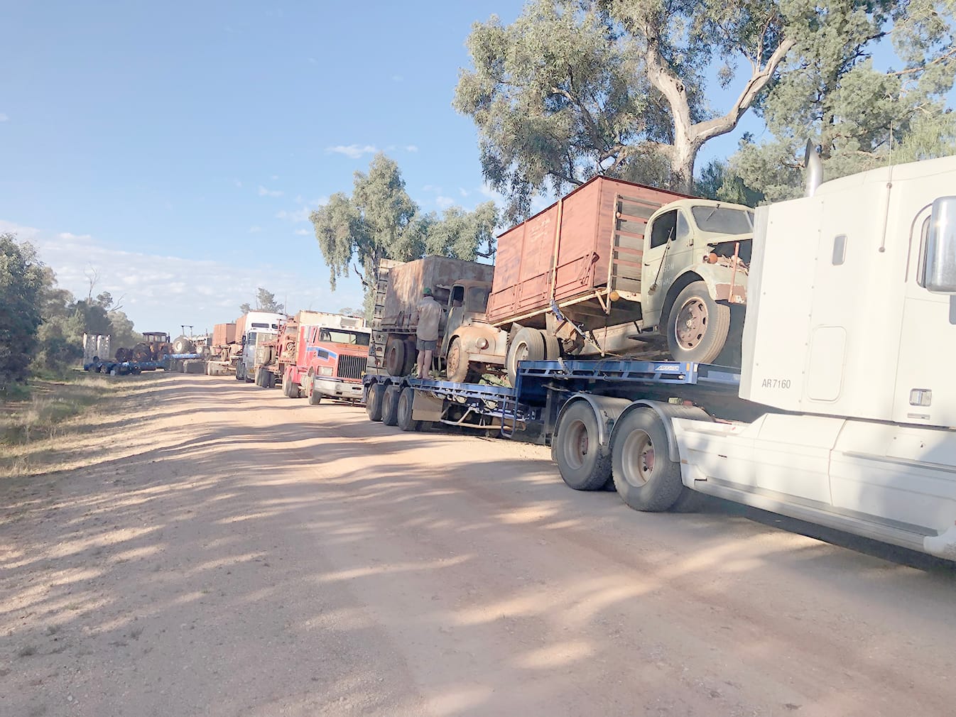 Loaded and ready to go! Five vintage trucks and four tractors loaded for the return trip to Quambatook to add to our collection.