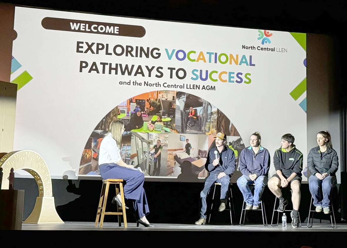 MC Jacinta Sutton interviewing Panel members (left to right) Darby Fitzpatrick, Lily Hocking, Braedon Niven and Tahlijia Sheahan.