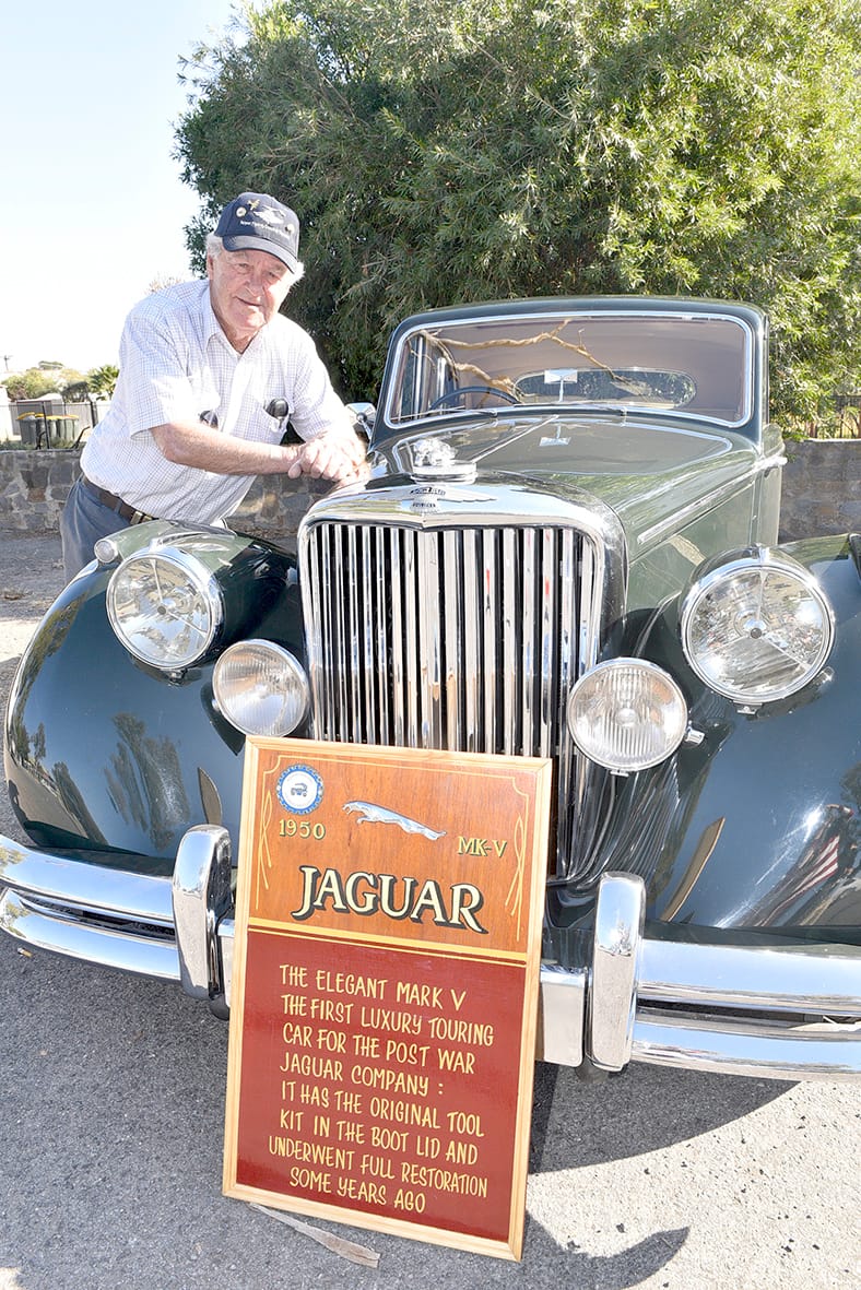 One of many who joined at the club launch was Donald resident, Geoff Taylor, pictured with his immaculately presented 1950 Jaguar Mark V. The “Hawthorn Green” vehicle was purchased from his uncle’s estate and has been lovingly restored over the past 7 months, including the genuine leather upholstery imported from England. His uncle’s initials have been tastefully signwritten onto the driver’s side door.