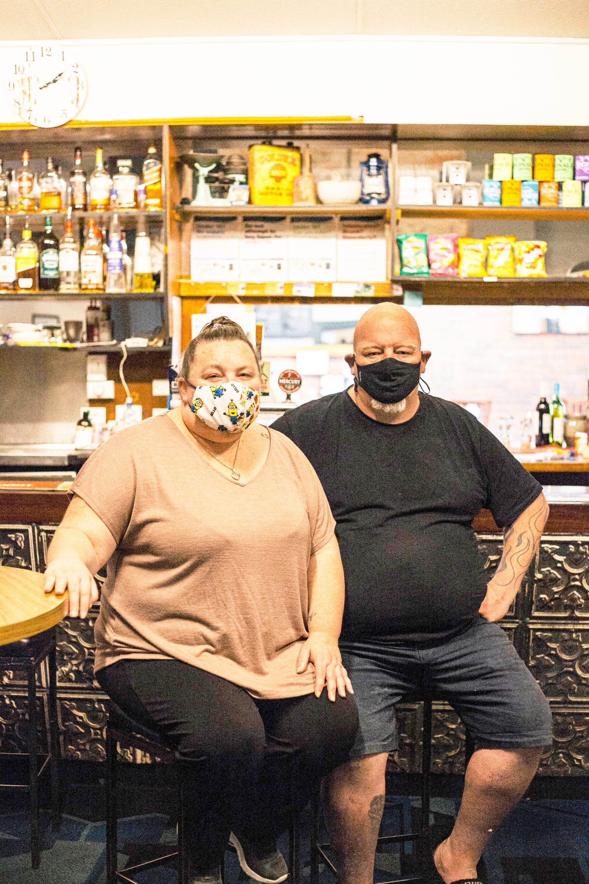 Looking more like bushrangers behind the bar at the Donald Hotel.