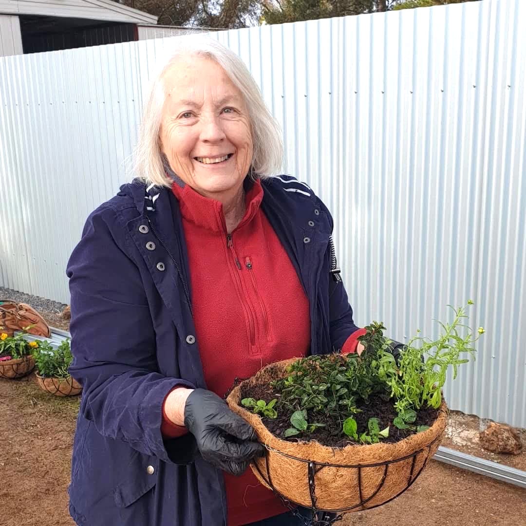 Joy Morrison with her hanging basket.