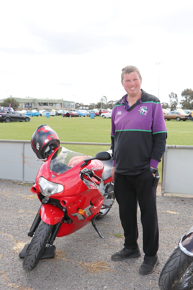 Mark Darby with his choice of motor bikes.