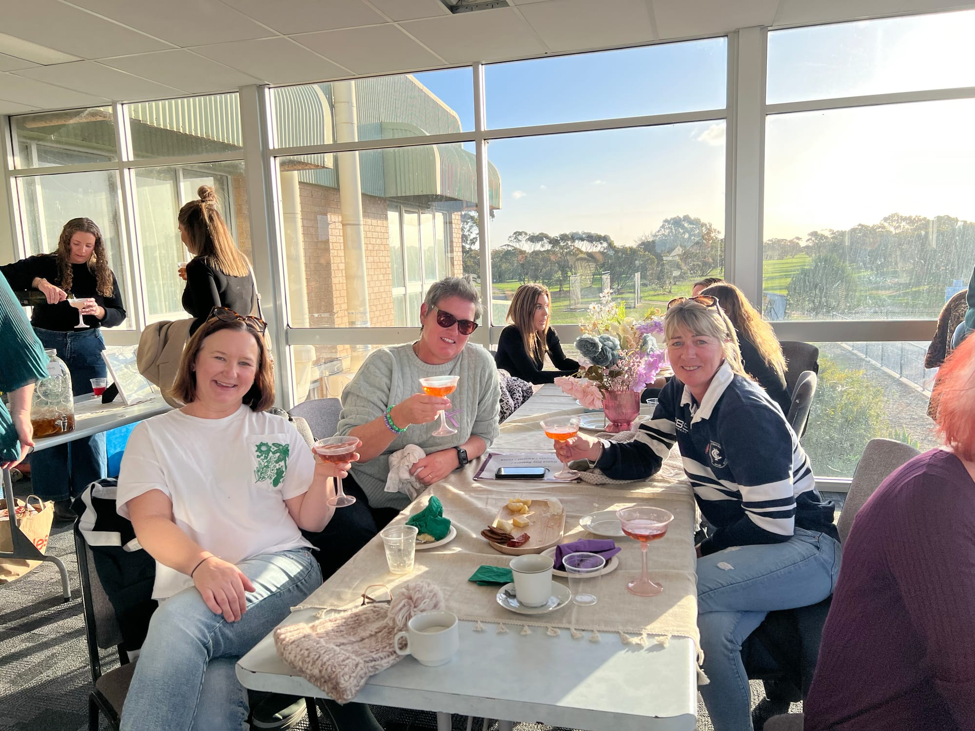 Shelly Nelson, Hayley Soulsby and Julie Roberts enjoying the day (in the background, bar tender Ash Tierney serving Stacey Hamilton).