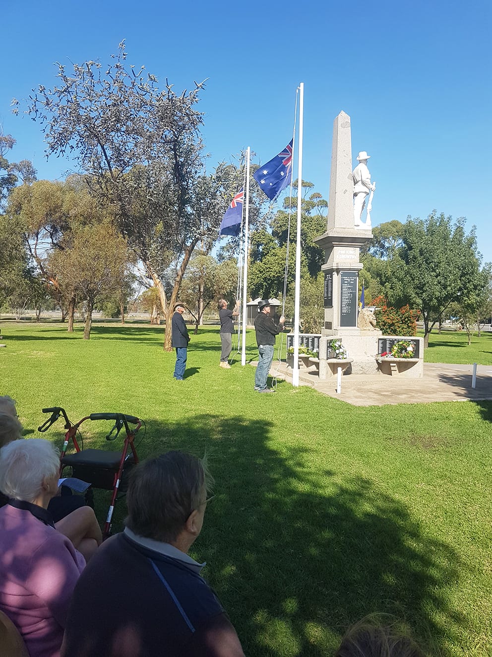 At Centenary Park, Wycheproof, flags were lowered to half mast, while the Last Post was played.