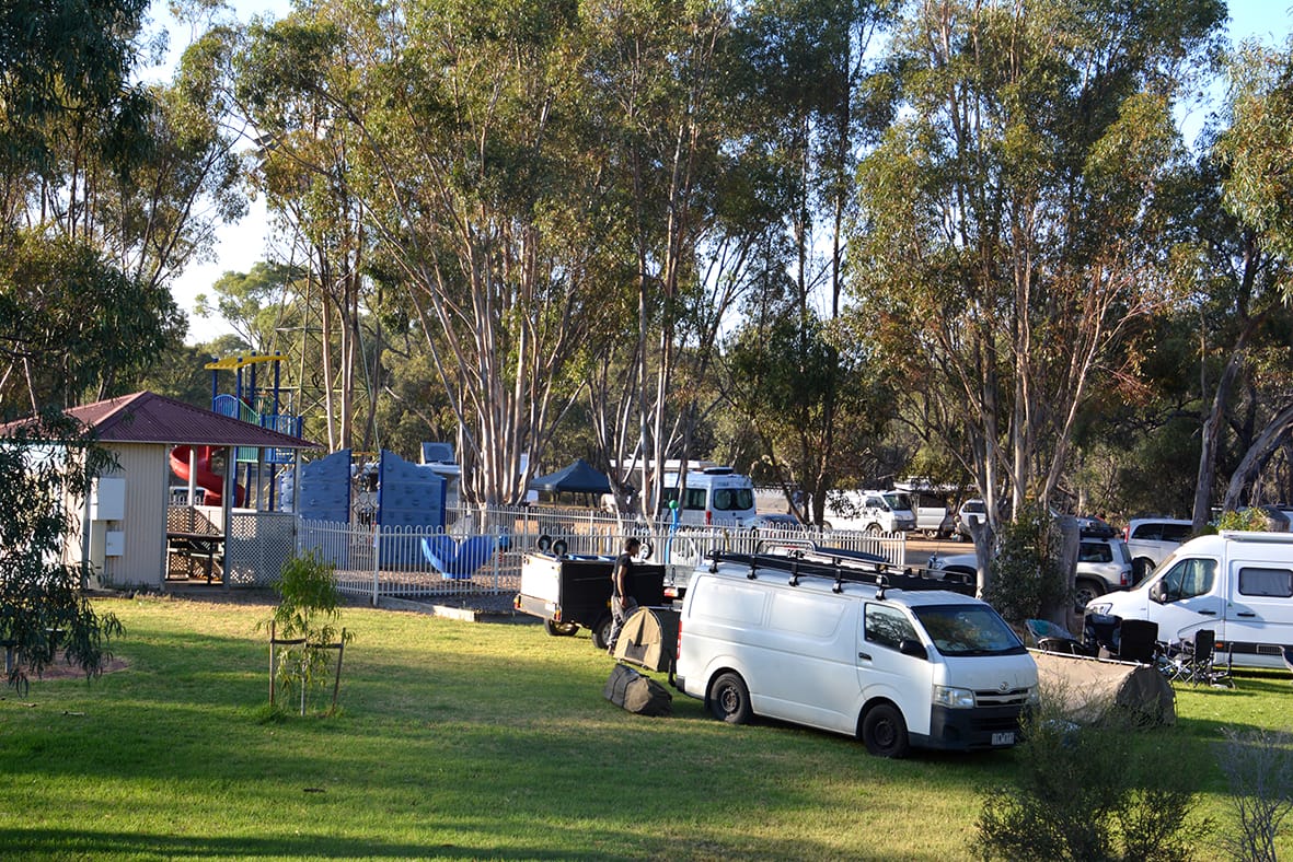 With the Foletti Caravan Park already filled, the opportunity was taken by many to spend hours or days at Donald’s Apex Park, between the two Richardson River bridges at the entrance to the town.