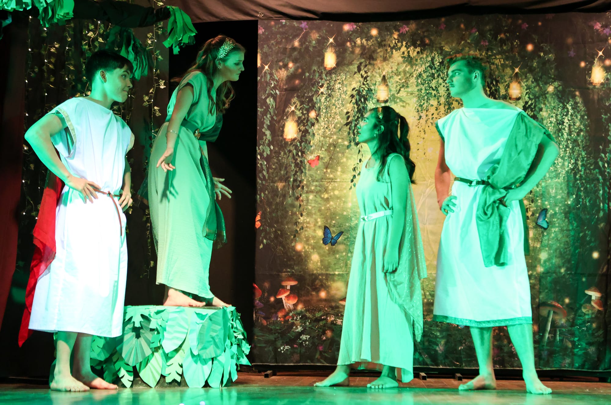 The four young Athenian lovers: Ollie Cook, Emily Braine, Bambi Navarro, Les Cooper.