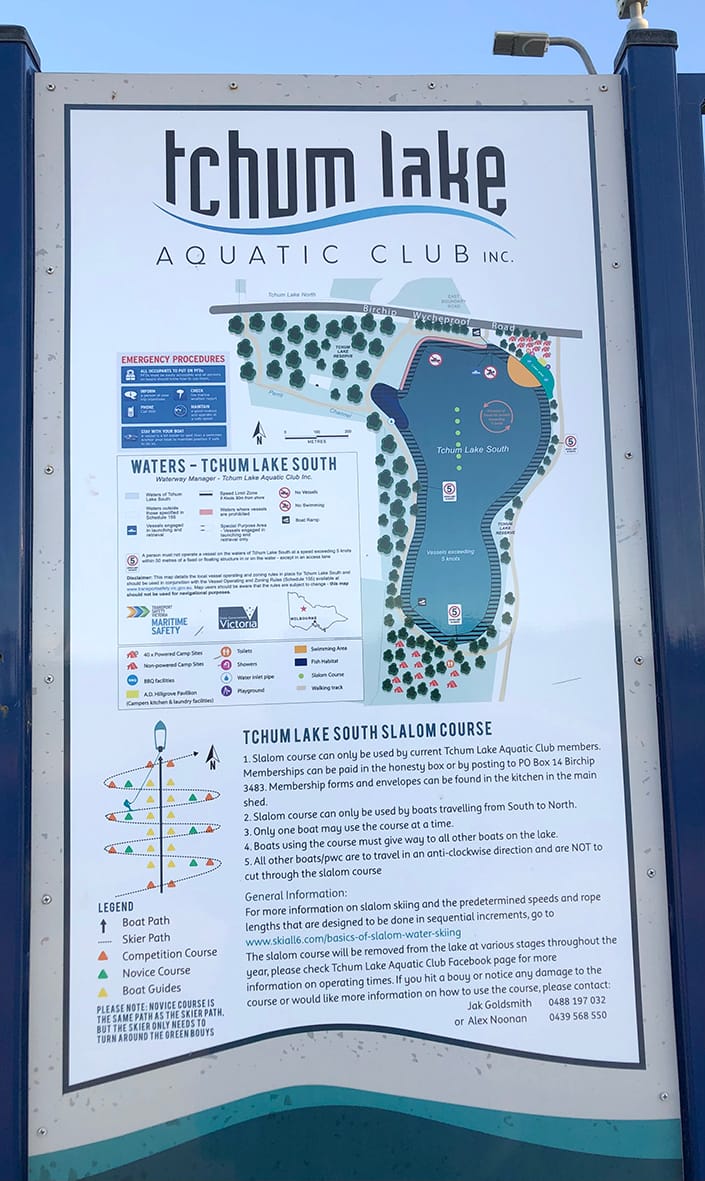 Signage at Tchum Lake co-ordinating boat usage during the busy times.